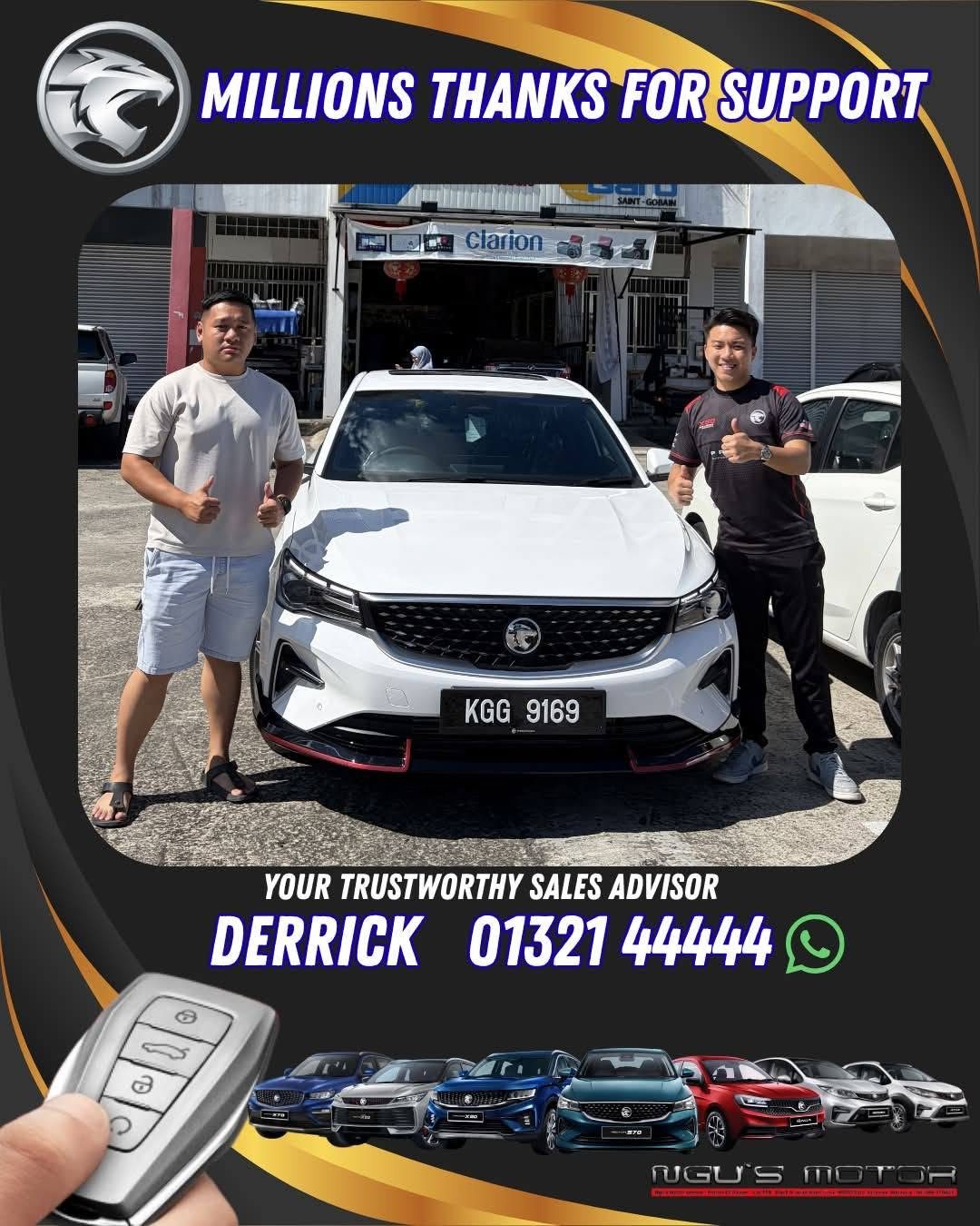 Proton customer delivery photo with Derrick Lim in Sibu
