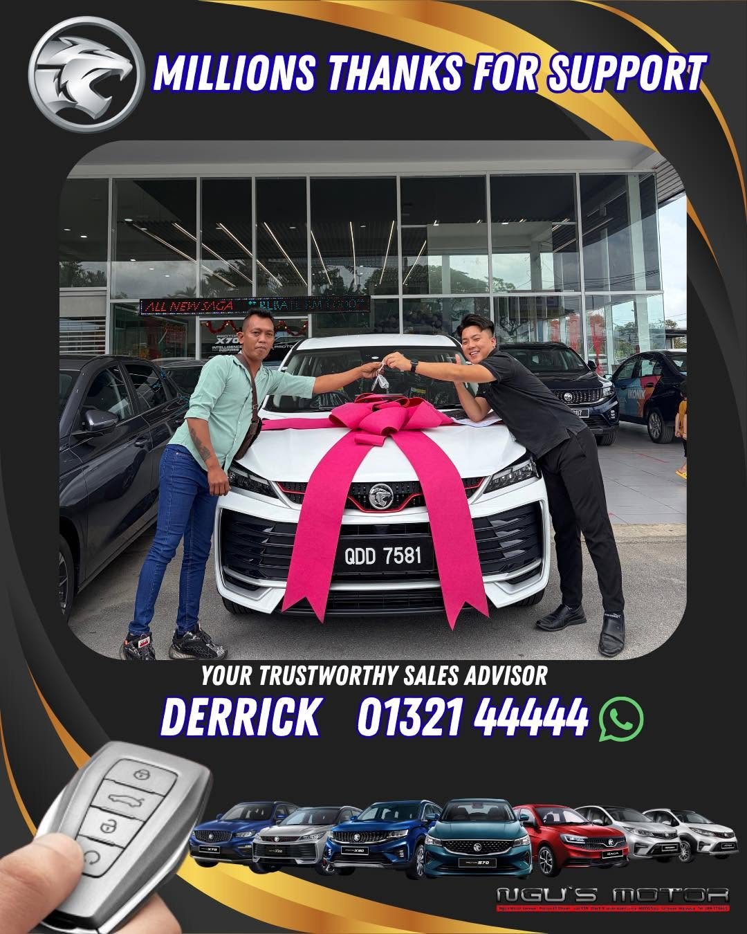 Proton owner receiving the keys to a new vehicle from Derrick Lim